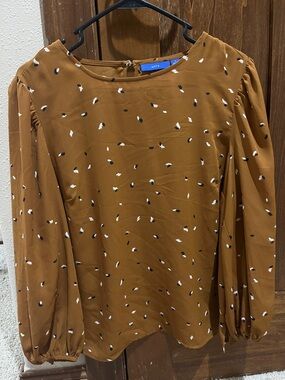 Apt. 9 Mustard Brown Dot-Print Long Sleeve Top